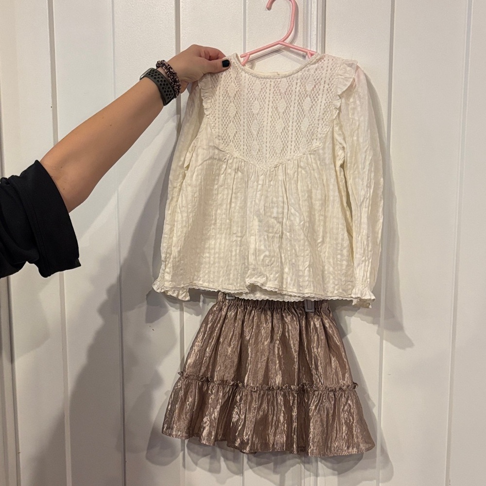 Zara Kids Cream Top and Brown Skirt Set - Picture 1 of 8